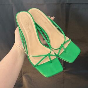 Green Strappy Square-Toe Women's Sandals - Unbranded
